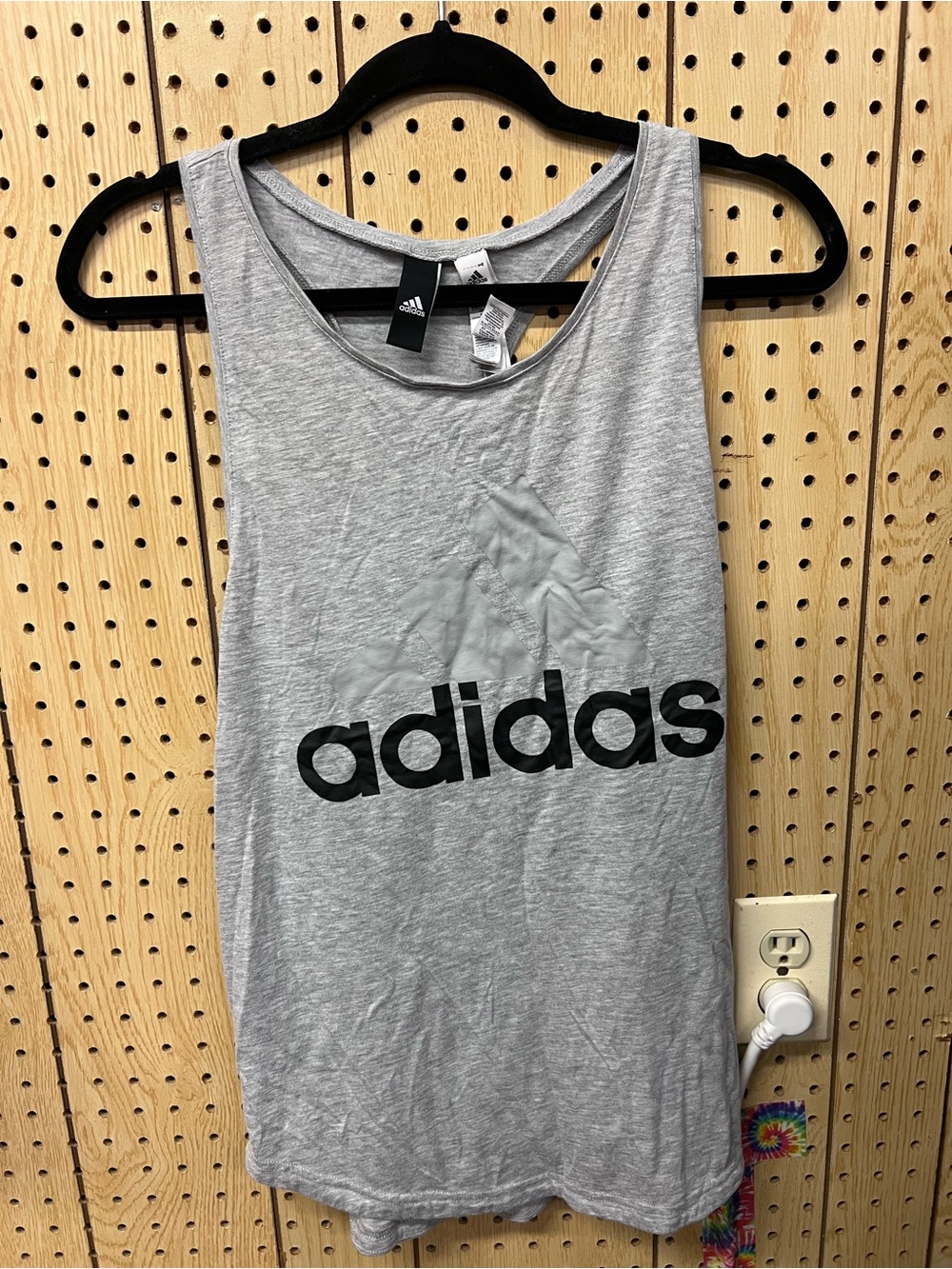 Adidas Women's Gray Lightweight Racerback Tank Top Black Logo Athletic - Size M